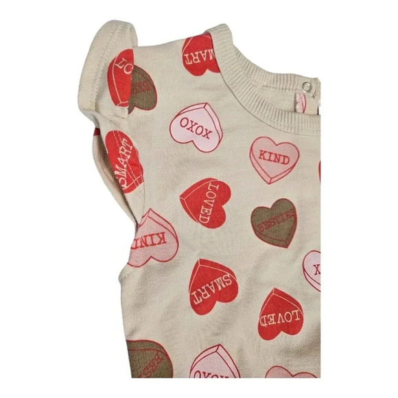 2T Toddler Girls Beige Sweethearts Romper with Short Sleeves and POCKET - Picture 7 of 12